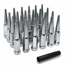 LUJIANI 1/2"-20 Chrome Silver Wheel Spike Lug Nuts, 24 PCS Lug Nut Wheel