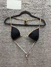 NWT Burberry Women's Mata Check Trim Two Piece Triangle Bikini Black Size S