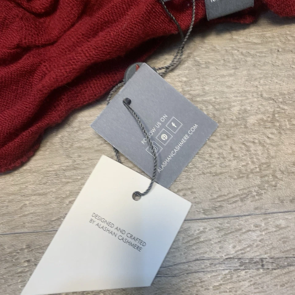 Bufanda Claudia Nichole Alashan cachemir 100 % merino borde volantes rojo oscuro nueva con etiquetas Foto 3 de 4