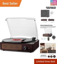 Vinyl Record Player Turntable with Built-in Bluetooth Receiver  2 Stereo Spe...