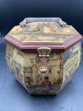 Vintage Anton Pieck Print Decoupage Box Wooden Octagon Purse Handle 60s 70s