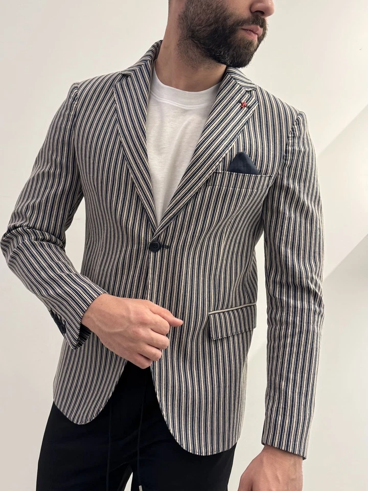 Giacca rigata Alfio jeans in cotone - Immagine 3 di 4