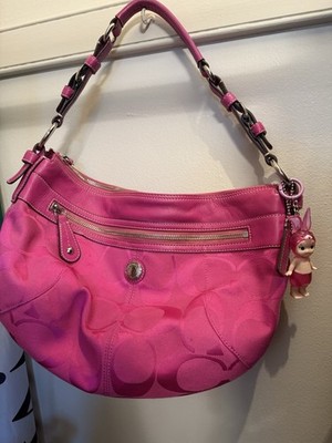 COACH Laura Signature Canvas Leather Hobo Shoulder Bag Pink F14938