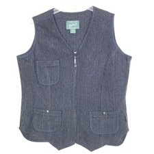Woolrich Vintage Black Pinstripe Wool Blend Full Zip Cinch Back Vest Medium