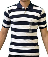 Tommy Hilfiger Striped Polo Shirt - Navy Blue White Youth Size L 12-14