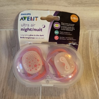 Philips AVENT Ultra Air Nighttime 6-18 Months Pacifier, Pink Pack of 2