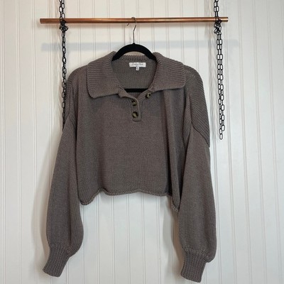Emory Park Brown Cotton & Acrylic Collared Slouchy Pullover Sweater Size M