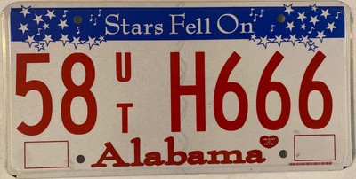 TRIPLE Digit 6 STARS FELLS ON license plate repeating UT 58 H 666 HEART DIXIE AL