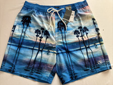 Ocean Current Swim Trunks Mens Large Palm Tree Beach Sunset Board Shorts NWT