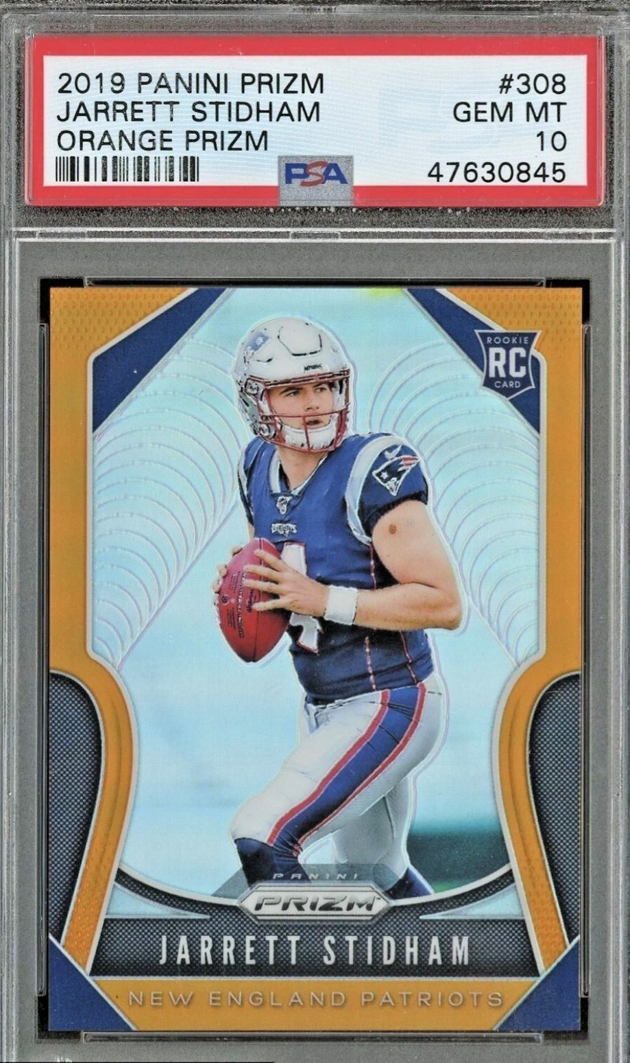 2019 Panini Orange Prizm #308 Jarrett Stidham Patriots RC Rookie /249 PSA 10