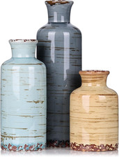 Ceramic Vase Set - 3 Small Flower Vases Home Decor, Modern Rustic Farmhouse Pott