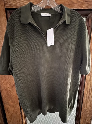 NWT Mango MNG Men's Sweater Knit Short Sleeve Polo with Zipper Green Size XL - Picture 2 of 6