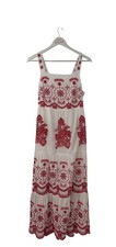 F & F Women's White Red Floral Embroidered Cotton Maxi Dress - Size 16