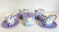Vintage Ernestine Salerno Italy Expresso Cups MCM 4 Sets Sugar Hand Painted