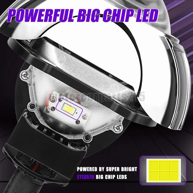 RHD 3.0" 100W Bi LED Projector Lens Headlight Kit H4 H7 9005 9006 Retrofit 6000K - Image 4 of 4