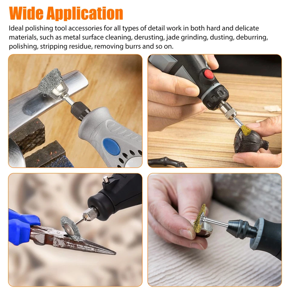 Juego de amoladora de troqueles de cepillo mixto rueda taza alambre de acero 45/36x para herramienta giratoria Dremel Foto 4 de 4