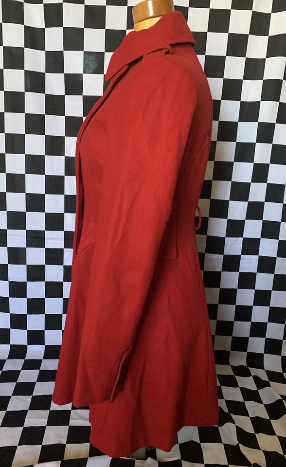 GUESS Logo ROJO Lana Doble Pecho Falda Chaquetón Vestido Abrigo Chaqueta Militar M Foto 2 de 4