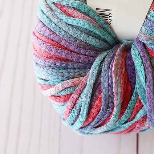 Lang Street Yarn ~ Lot of 6 ~ #64 Aqua/Red/Multi ~ 100% Cotton ~ Tape Yarn - Picture 4 of 4