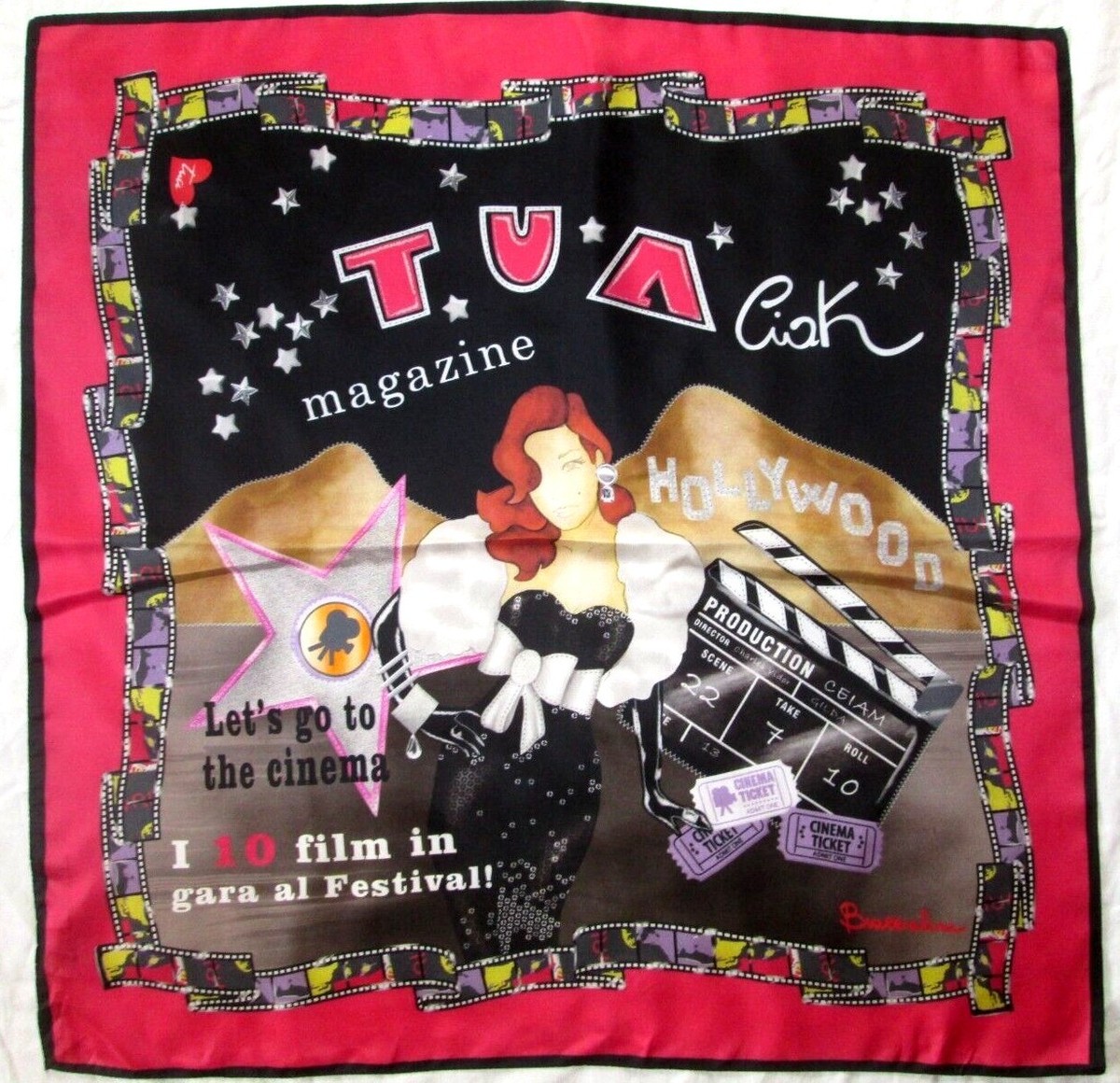 Authentique Foulard BRACCIALINI soie TBEG vintage 49 x 49 cm