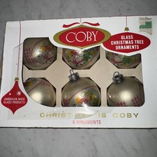 Vintage Coby Polly Pal Glass Christmas Ornaments box of 6 USA Made Pink