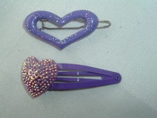 PURPLE HEART HAIR BARRETTE CLIPS SET OF 2 UP DO HAIR ACCESSORY
