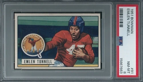 1951 Bowman #91 Emlen Tunnell PSA 8