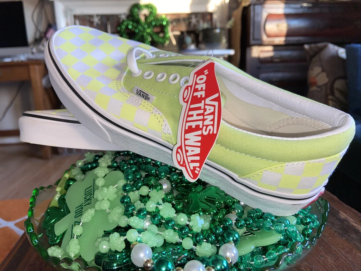 Vans Authentic Shadow Lime Green True White Shoes Mens 7.5 Womens 9 Checkered