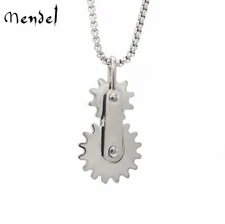 MENDEL Men's 316L Stainless Steel Cool Boy Fashion Gear Pendant Necklace Gift