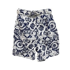 Grants Wash n Wear Women's Vintage 1960s Blue Floral Print Shorts Belt Japan