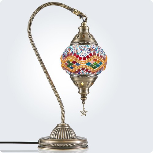 Turkish Moroccan Table Lamp Bronze Base 3 Color Options Handmade Mosaic Glass - Picture 9 of 9