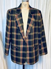 Sag Harbor Womens Plaid Blk/Red/Beige Wool Blend Blazer Sz 12 Pre-owned