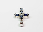 PRETTY 14kw Gold 1.00 ctw Blue Sapphire & Diamond Cross Pendant Necklace — photo 8