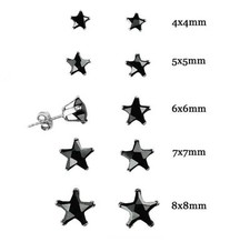 925 Sterling Silver STAR Black CZ Stud Earrings Kids Children Women Men