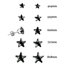925 Sterling Silver STAR Black CZ Stud Earrings Kids Children Women & Men