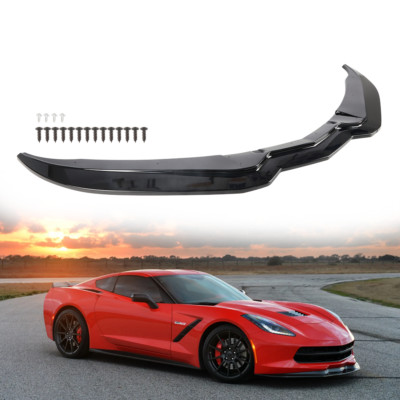 Front Bumper Lip Splitter Spoiler Gloss Black For 2014-2019 Corvette C7 Stage 2