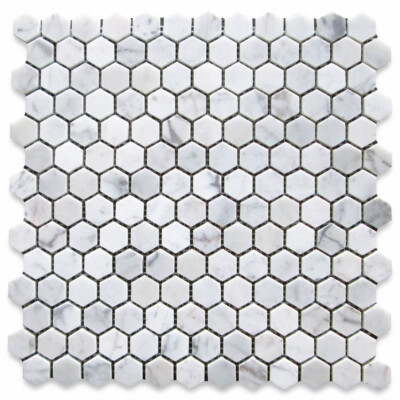C31XP Carrera Marble 1'' Hexagon Tile Bianco Carrara Venato Mosaic Polished