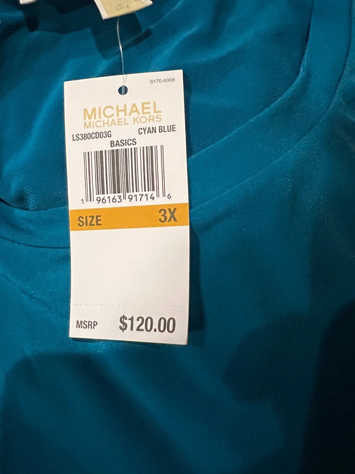 Abito donna Michael Kors blu ciano 3X taglie forti scala manica aperta nuovo con etichetta