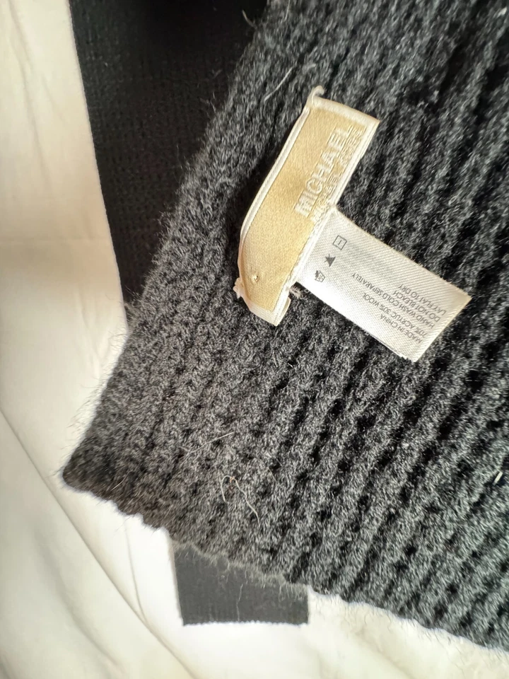 Michael Kors Mujer Negro Bolsillo Bufanda Plateada MK Botón Acentos Mezcla Lana Largo Foto 3 de 4