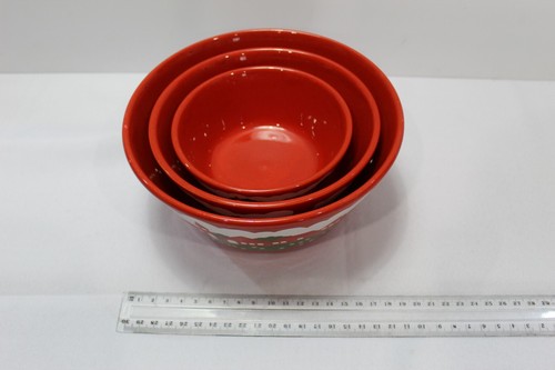 Waechtersbach Christmas Village Red Nesting Bowl Set of 3 West Germany RARE - Picture 6 of 15