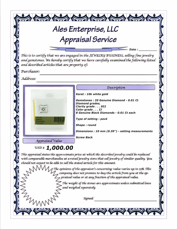 PENDIENTE DIAMANTE BLANCO Y NEGRO GENUINO *Individual* ORO 10k * Certificado Gratis Foto 3 de 3