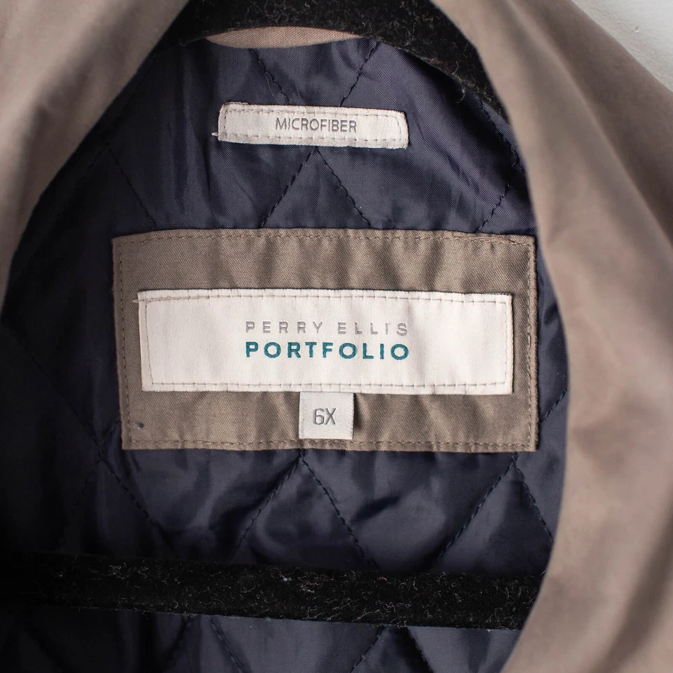 Abrigo chaqueta Perry Ellis Portfolio microfibra 6x marrón con cremallera para hombre Foto 3 de 4