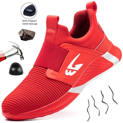 Safety Shoes Men Steel Toe Anti Shock Protective Boots Breathable Protect Red 