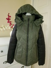Metaphor Green Herringbone/black Quilted Insulated Hooded Zip Jacket Puffer Sz.s