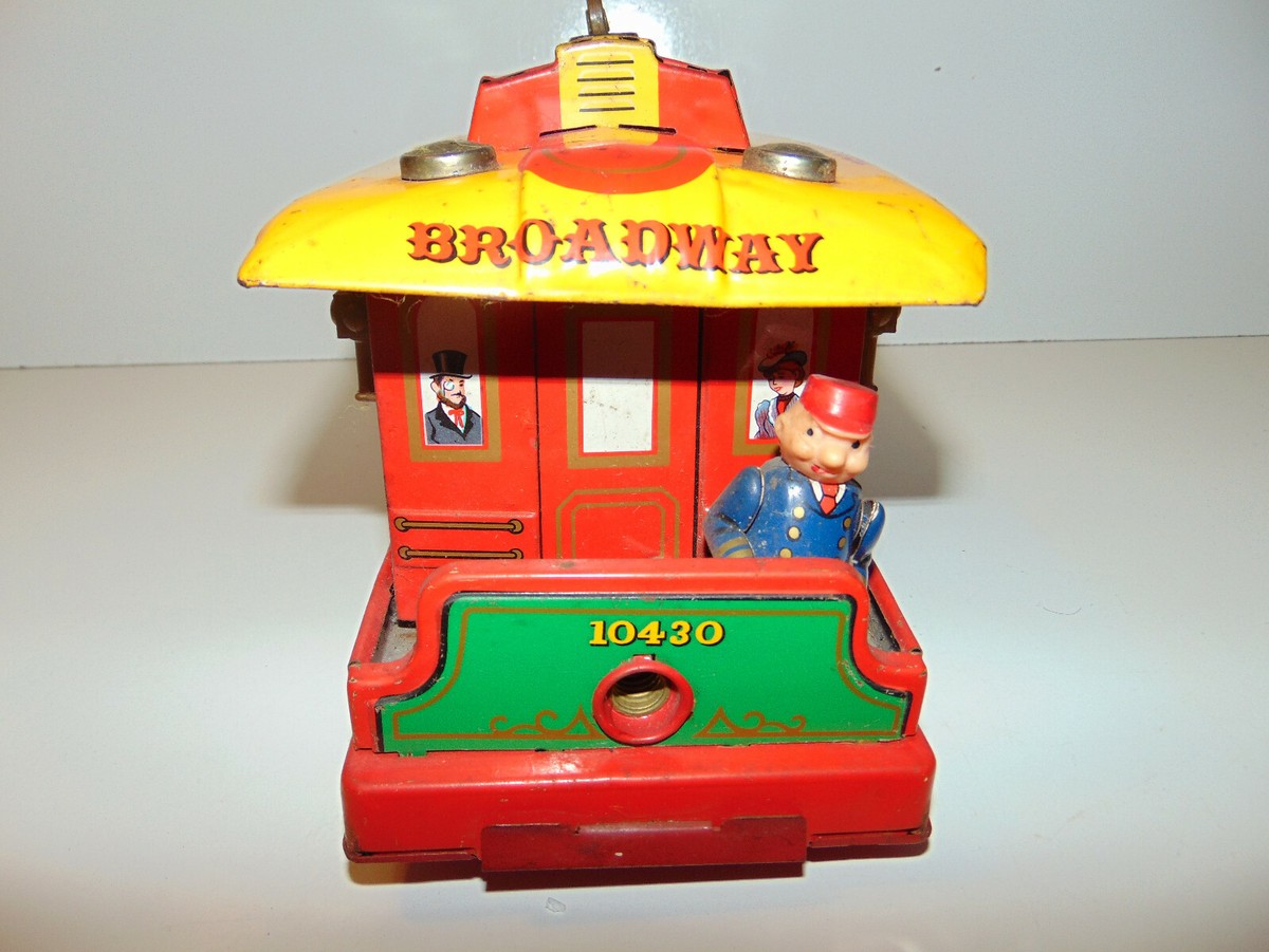 Vintage Old Modern Toys Trademark Broadway Trolley Litho Tin Toy