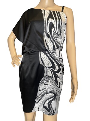 Jessica Simpson Black White Geometric Swirl One Shoulder Mini Party Dress  Sz 4 | eBay
