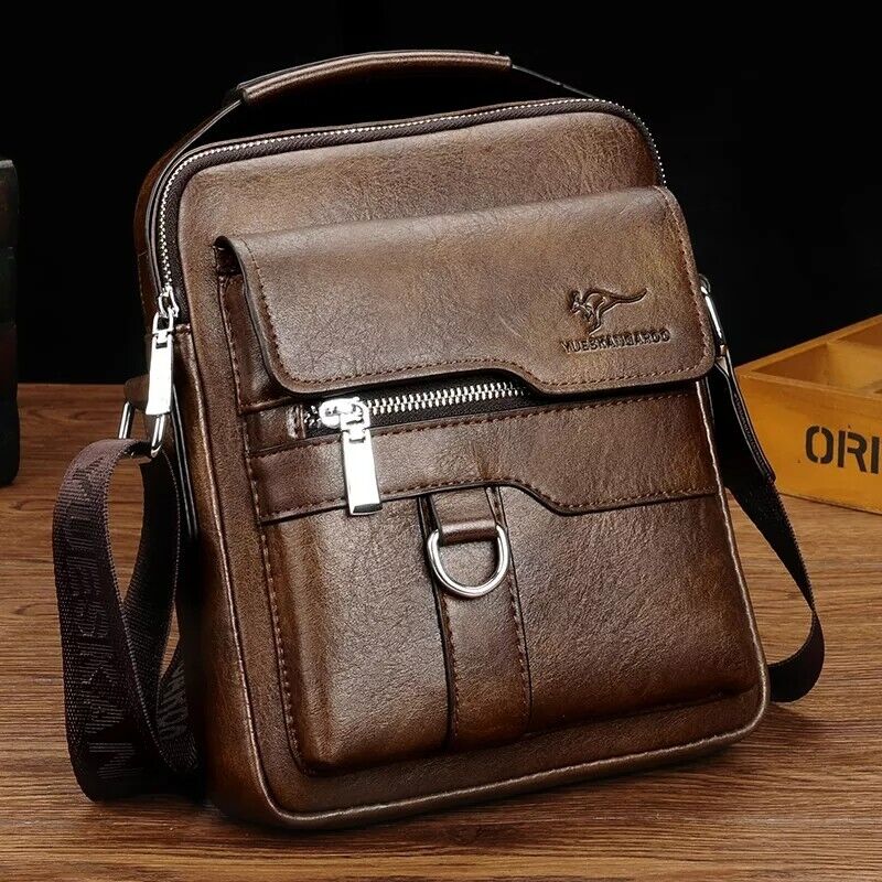 Kangaroo Luxury Brand Vintage Men Messenger Bags For Men Leather Business Shoulder  Bag Male Crossbody Bag Brown Casual Briefcase 