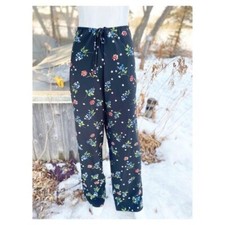 1990s Casual Pants Floral Tie High Waist Drape Sz XL Wide Leg Straight Tall