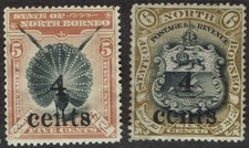 NORTH BORNEO 1904 PICTORIAL 4C ON 5C AND 4C ON 6C