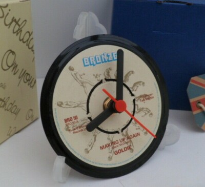 GOLDIE CLOCK Desk Side Table Top Upcycled Vinyl Record Hit Single Size 4'' Clock