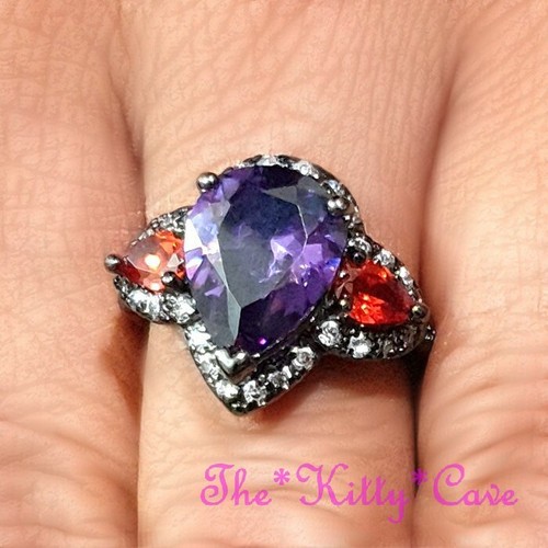 Big Rhodium CZ Crystal Zirconia Geometric Triple Pear Cut Sparkly Cocktail Ring - Picture 24 of 29